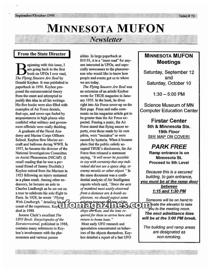 Cover of MUFON Minnesota newsletter issue 73: MINNESOTA MUFON Newsletter