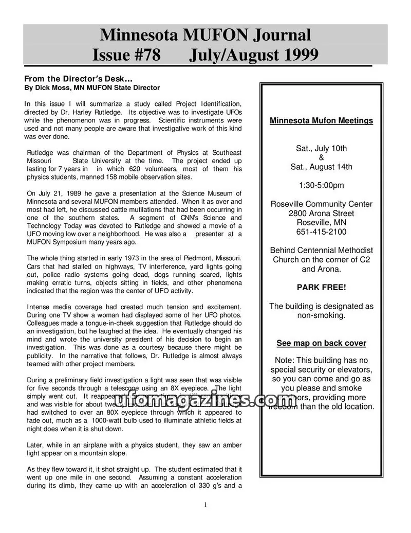 Cover of MUFON Minnesota newsletter issue #78: Minnesota MUFON Journal