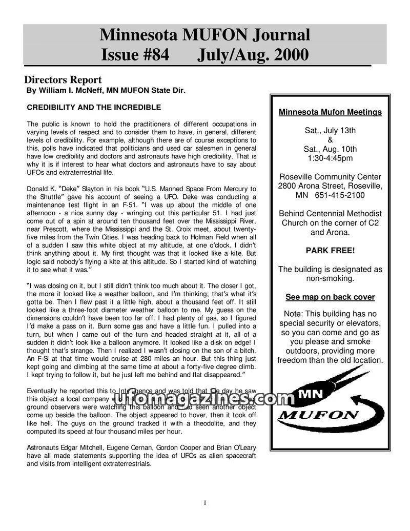 Cover of MUFON Minnesota newsletter issue #84: Minnesota MUFON Journal