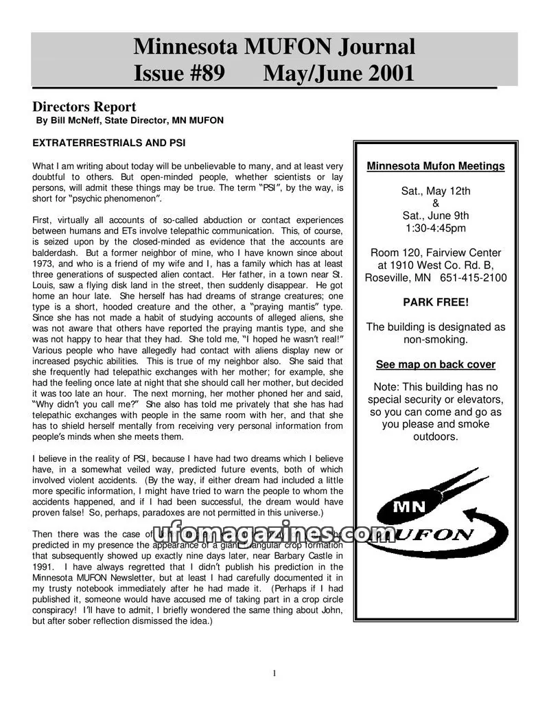 Cover of MUFON issue #89: Minnesota MUFON Journal