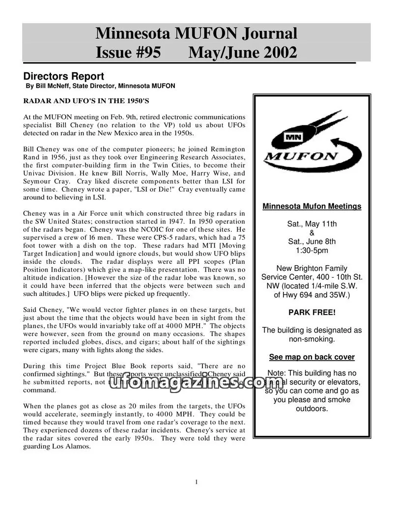 Cover of MUFON Minnesota newsletter issue #95: Minnesota MUFON Journal