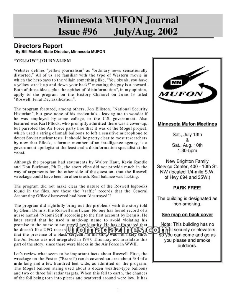 Cover of MUFON Minnesota newsletter issue #96: Minnesota MUFON Journal
