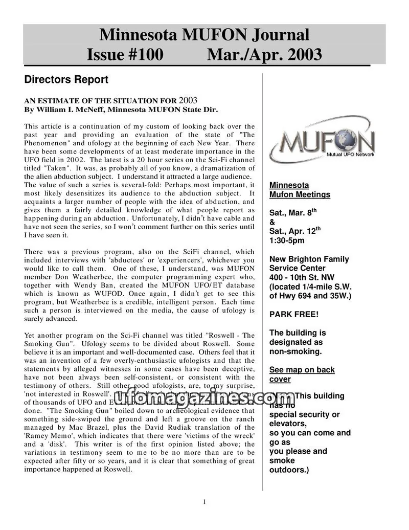 Cover of MUFON issue #100: Minnesota MUFON Journal
