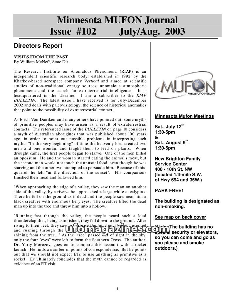 Cover of MUFON Minnesota Journal - No 102