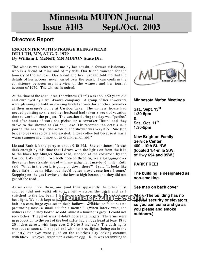 Cover of MUFON Minnesota newsletter issue #103: Minnesota MUFON Journal