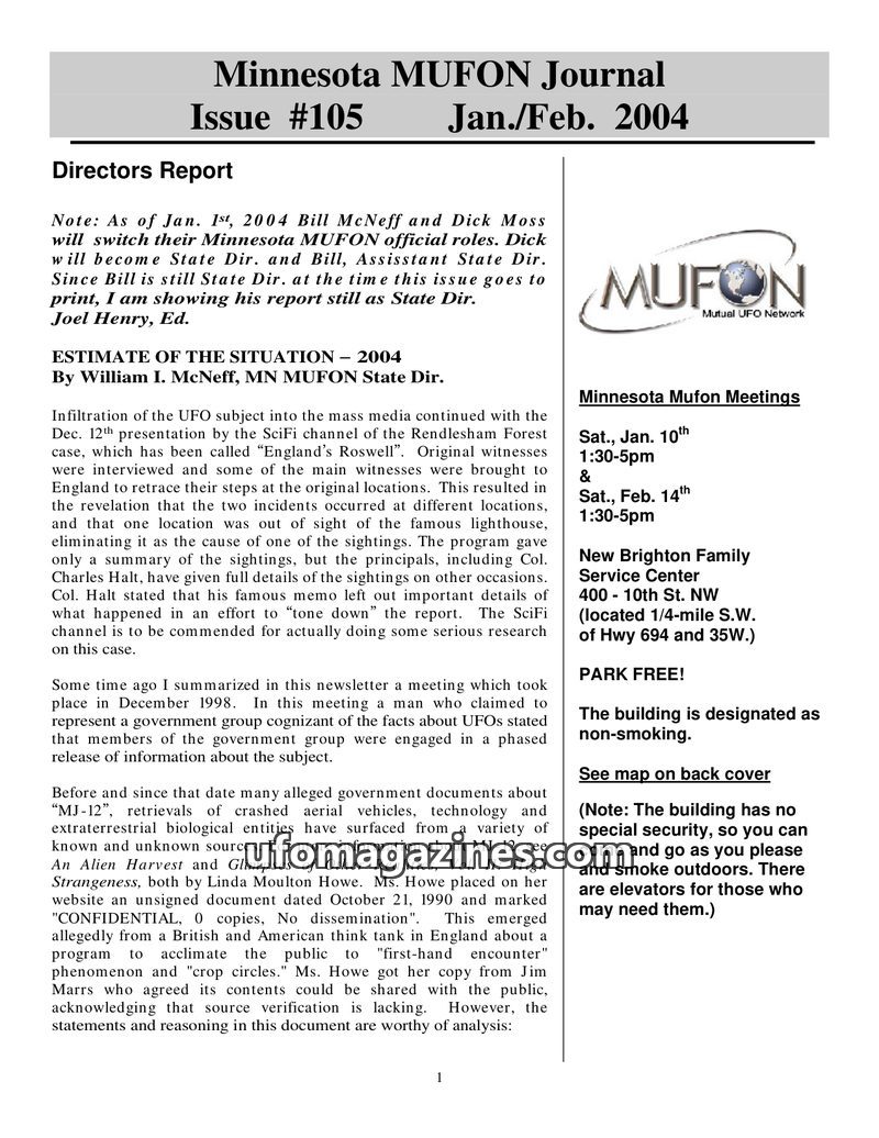 Cover of MUFON Minnesota Journal - No 105