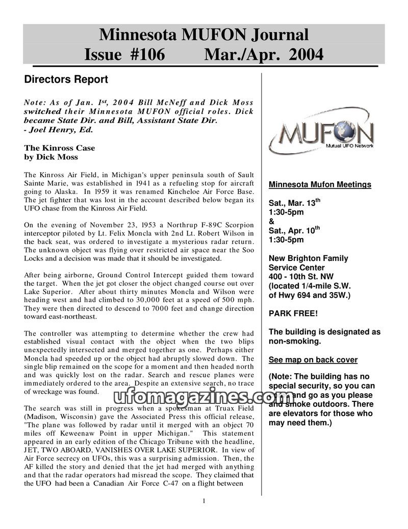 Cover of MUFON Minnesota Journal - No 106