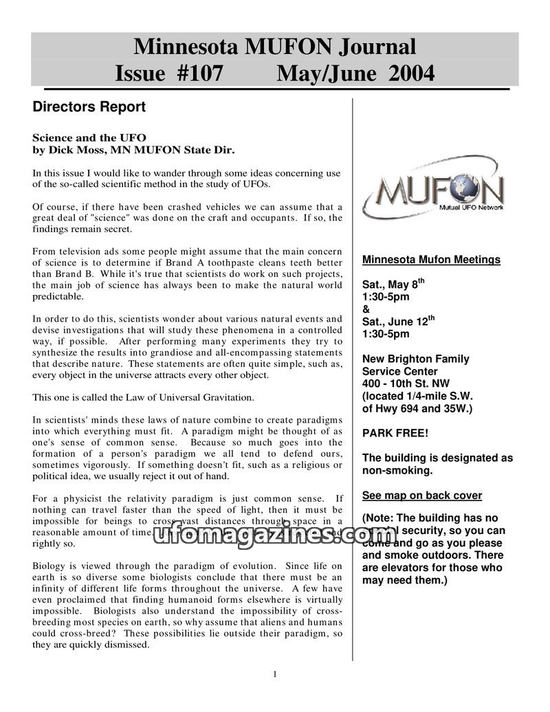 Cover of MUFON Minnesota Journal - No 107