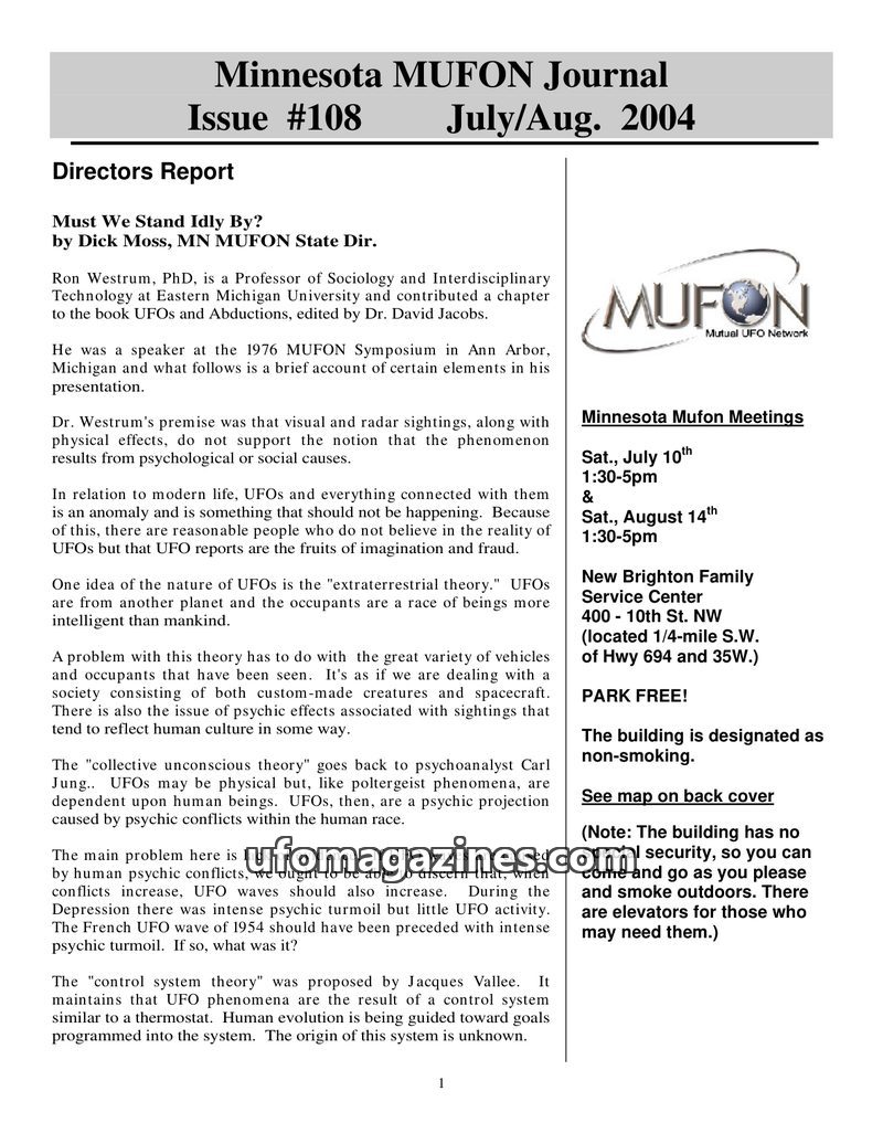 Cover of MUFON Minnesota Journal - No 108