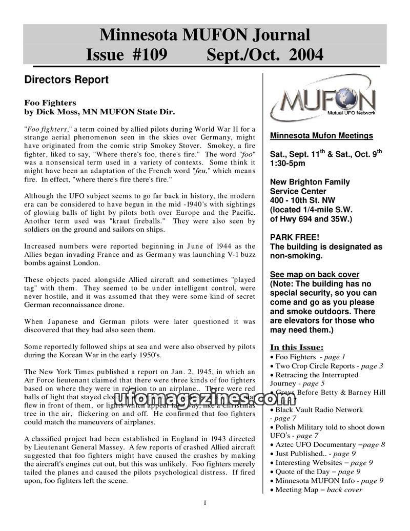 Cover of MUFON Minnesota Journal - No 109