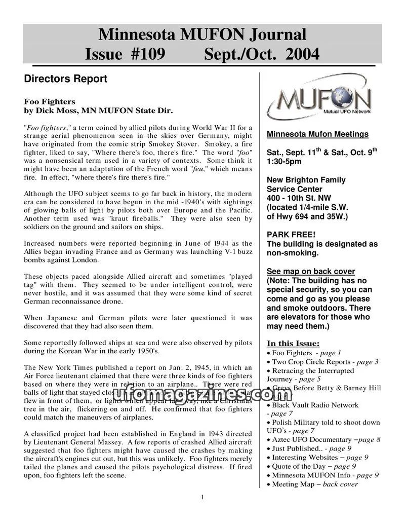 Cover of MUFON Minnesota newsletter issue #109: Minnesota MUFON Journal
