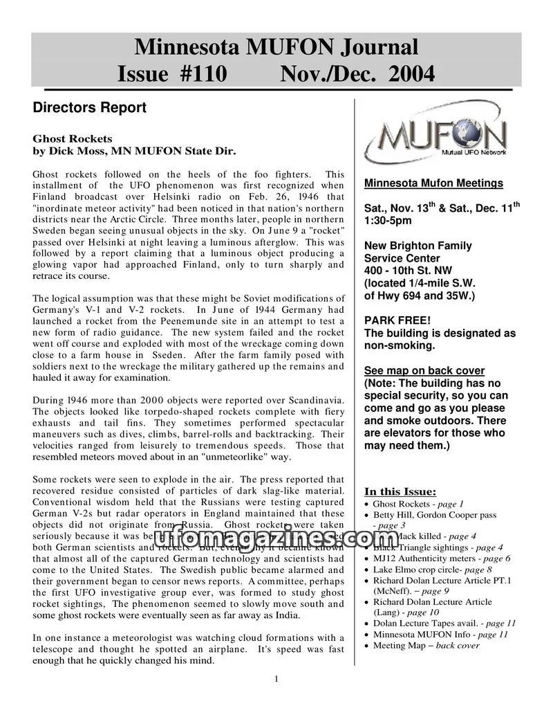 Cover of MUFON Minnesota newsletter issue #110: Minnesota MUFON Journal