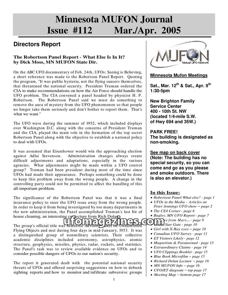 Cover of MUFON Minnesota newsletter issue #112: Minnesota MUFON Journal