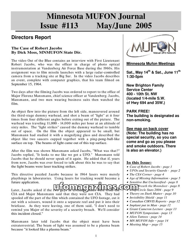 Cover of MUFON Minnesota Journal - No 113