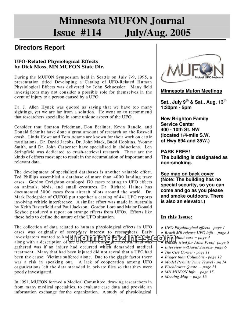 Cover of MUFON Minnesota Journal - No 114