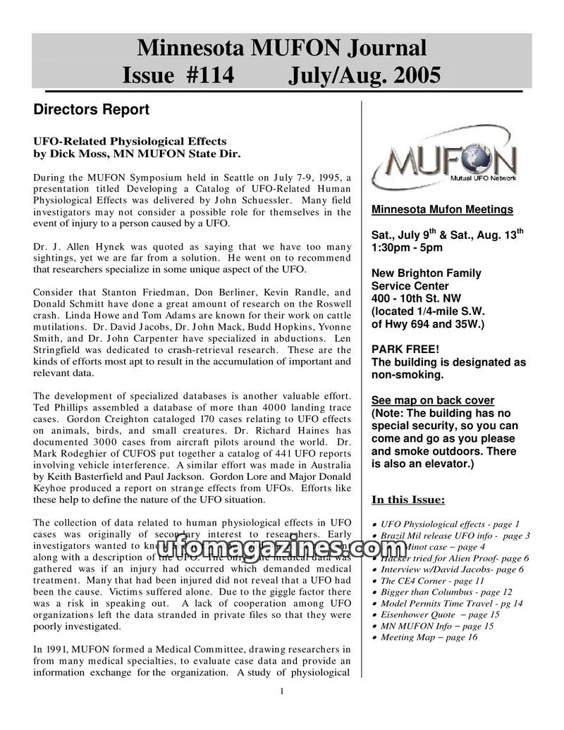 Cover of MUFON issue #114: Minnesota MUFON Journal