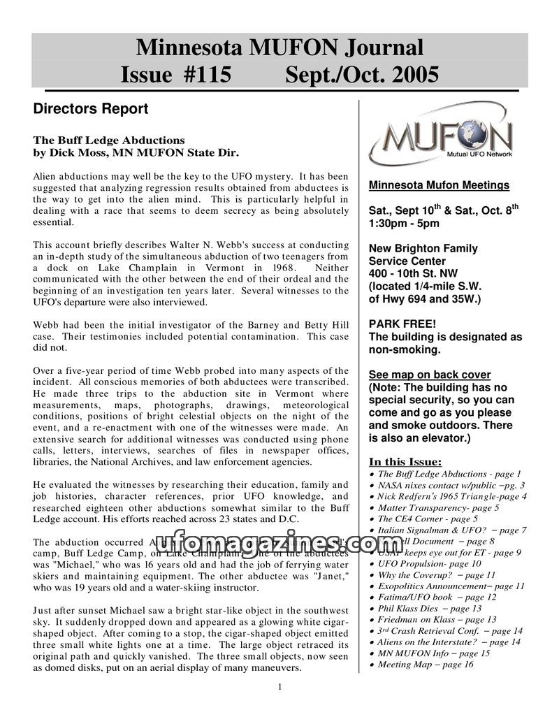 Cover of MUFON Minnesota Journal - No 115