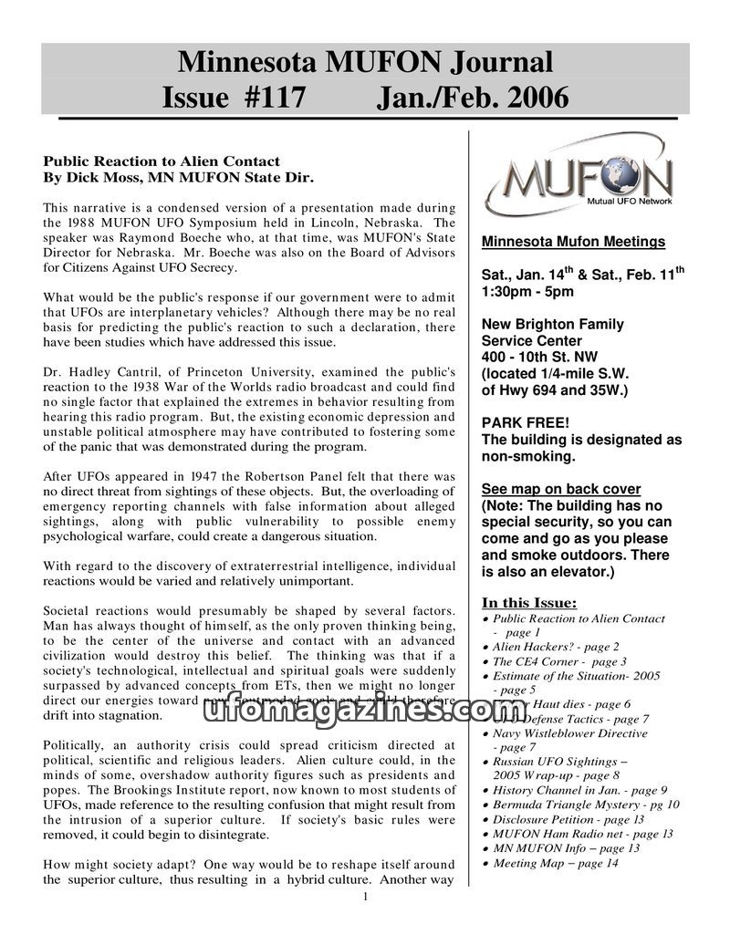 Cover of MUFON Minnesota Journal - No 117