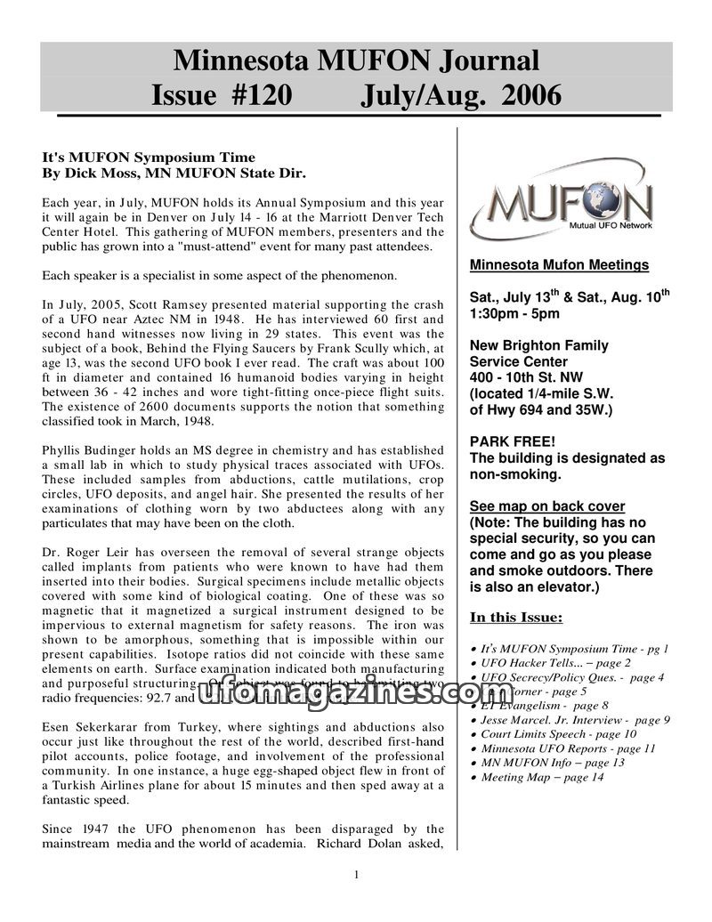 Cover of MUFON Minnesota Journal - No 120