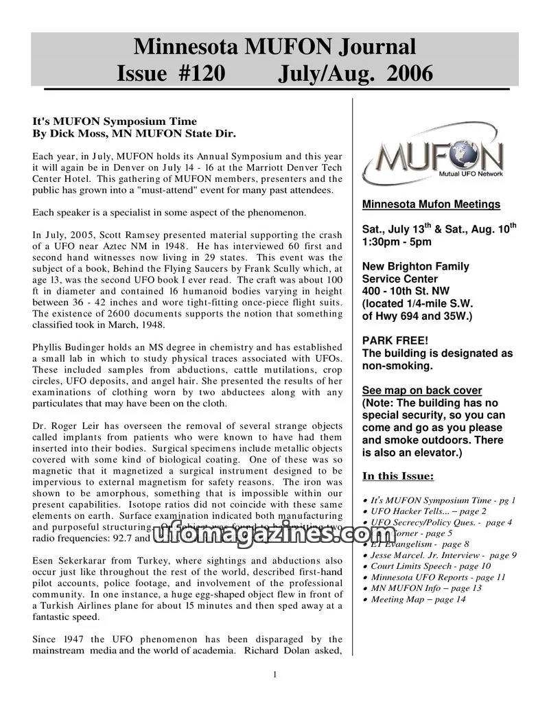 Cover of MUFON issue #120: Minnesota MUFON Journal