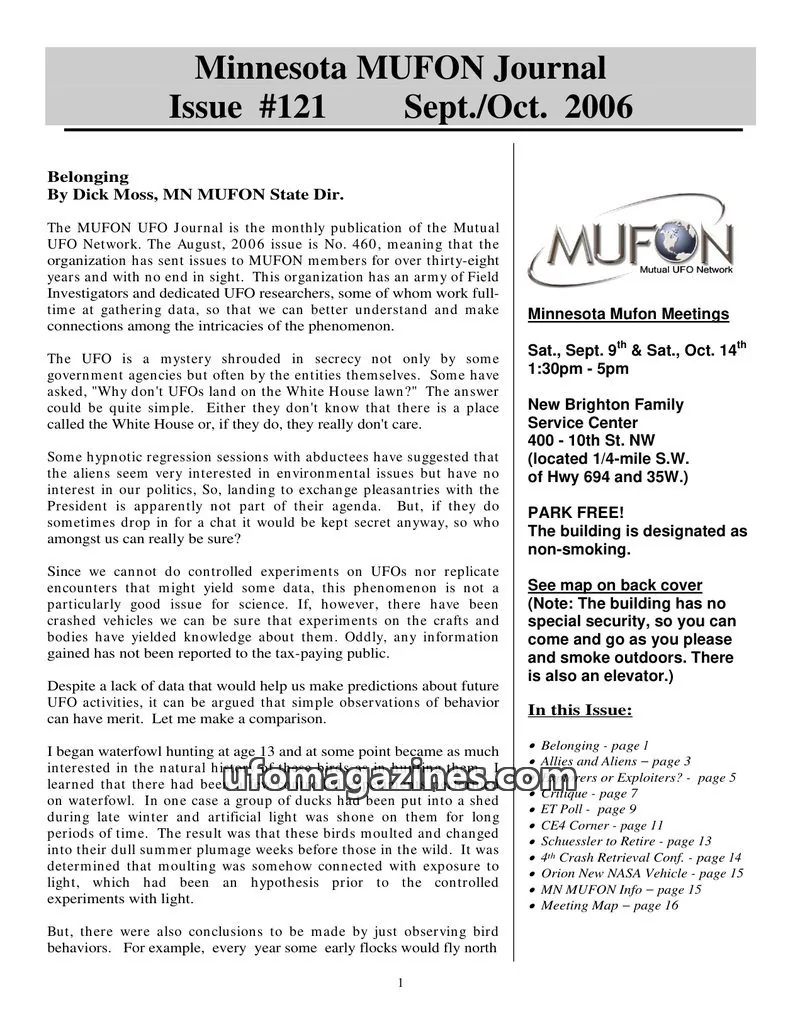 Cover of Mutual UFO Network issue #121: Minnesota MUFON Journal