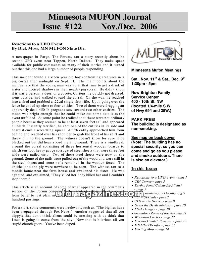 Cover of MUFON Minnesota Journal - No 122