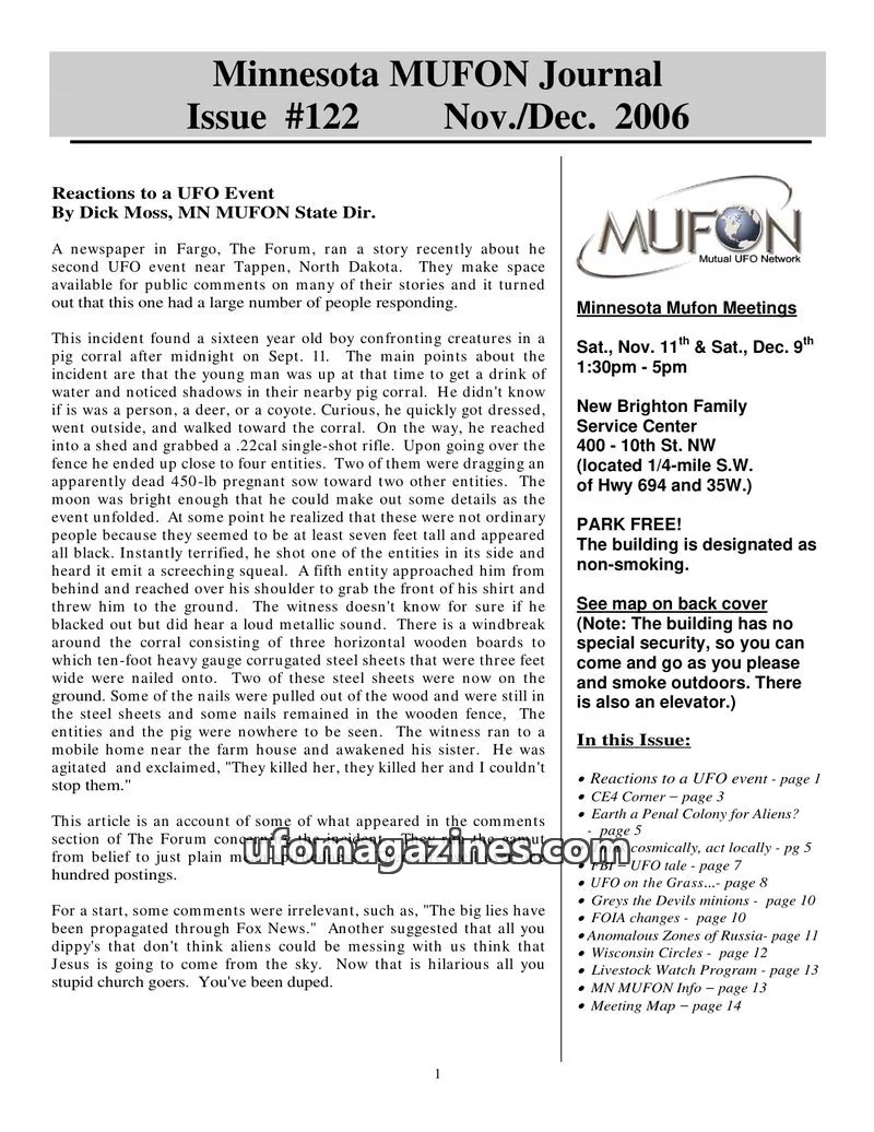 Cover of MUFON issue #122: Minnesota MUFON Journal
