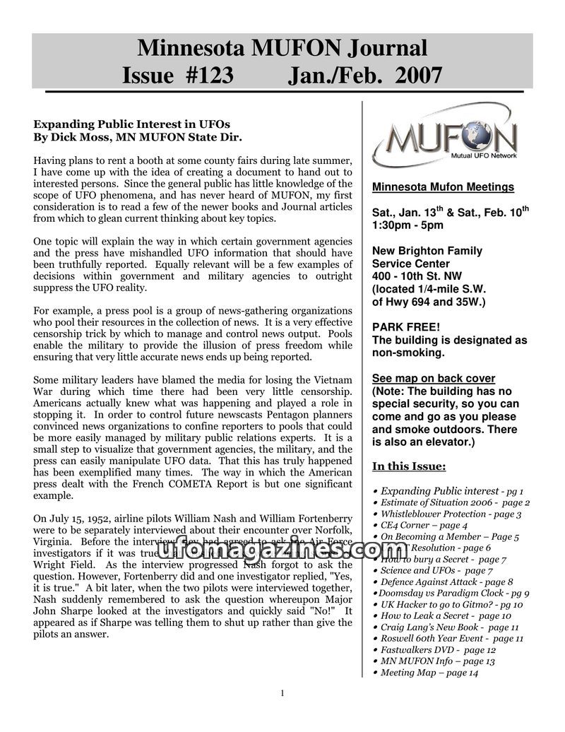 Cover of MUFON Minnesota Journal - No 123