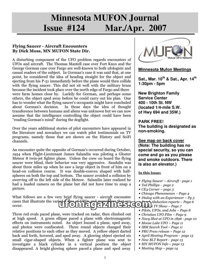 Cover of MUFON Minnesota Journal - No 124