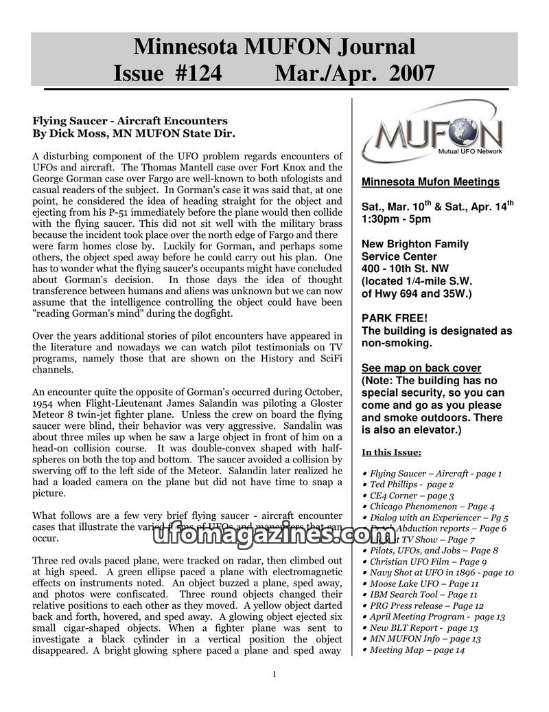 Cover of MUFON issue #124: Minnesota MUFON Journal