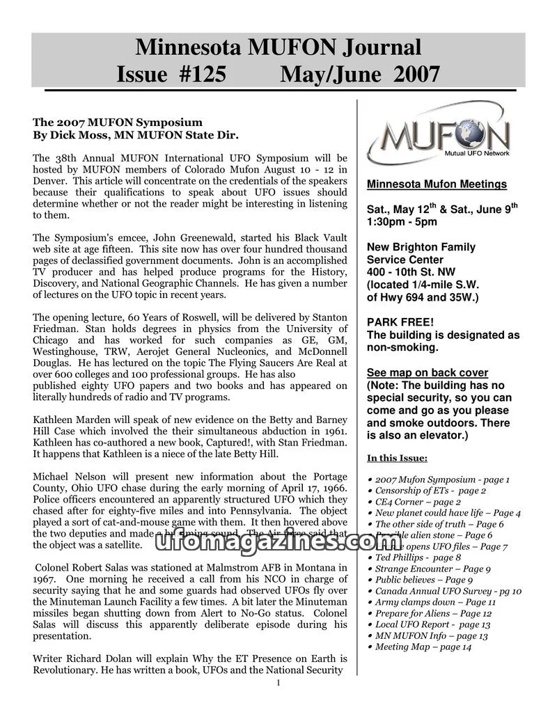 Cover of MUFON issue #125: Minnesota MUFON Journal