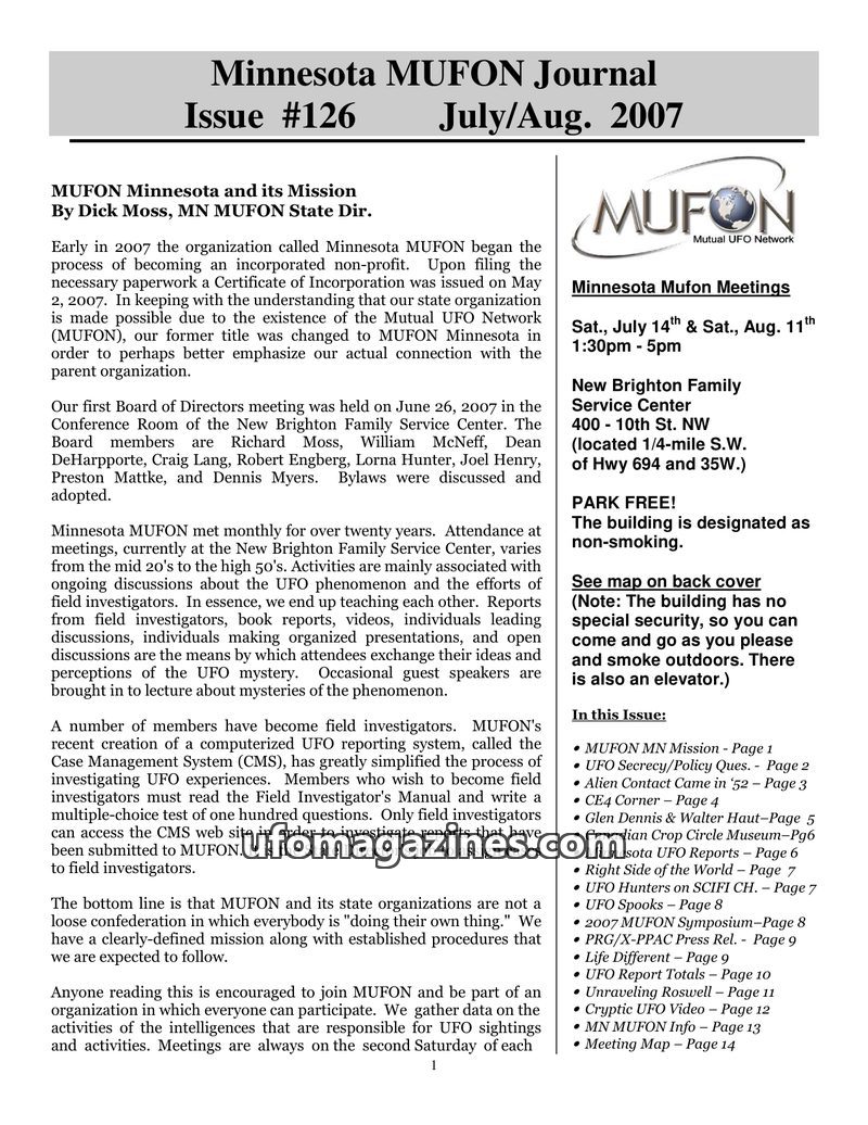 Cover of MUFON Minnesota Journal - No 126
