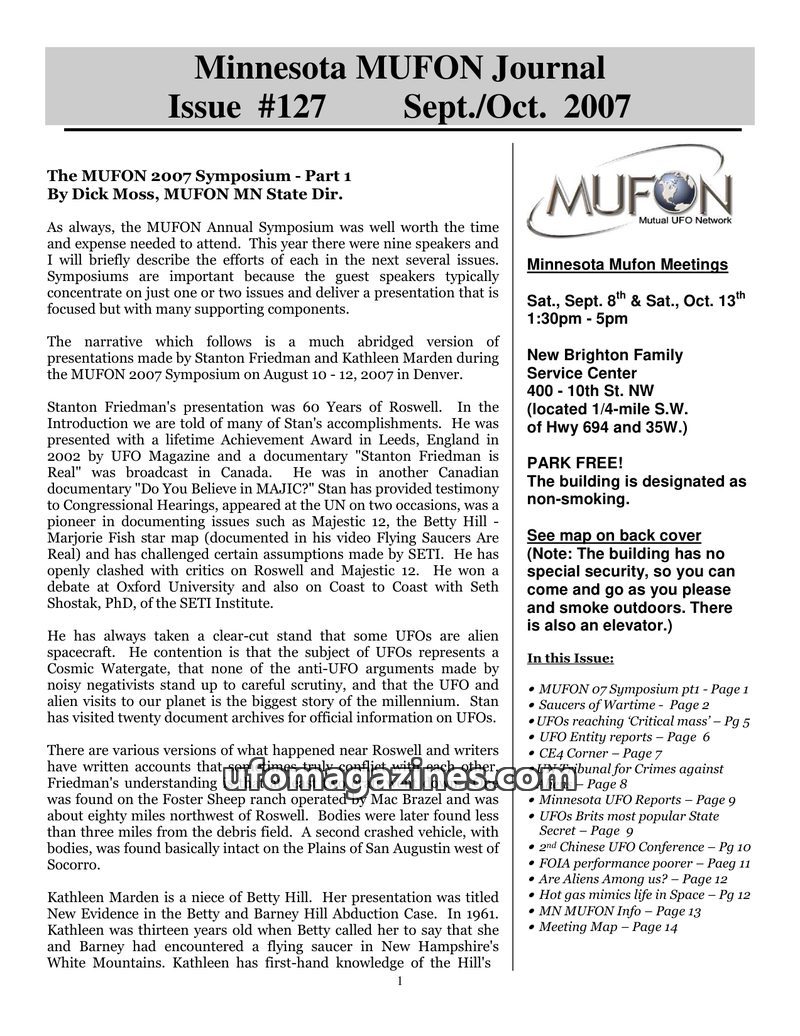 Cover of MUFON Minnesota Journal - No 127