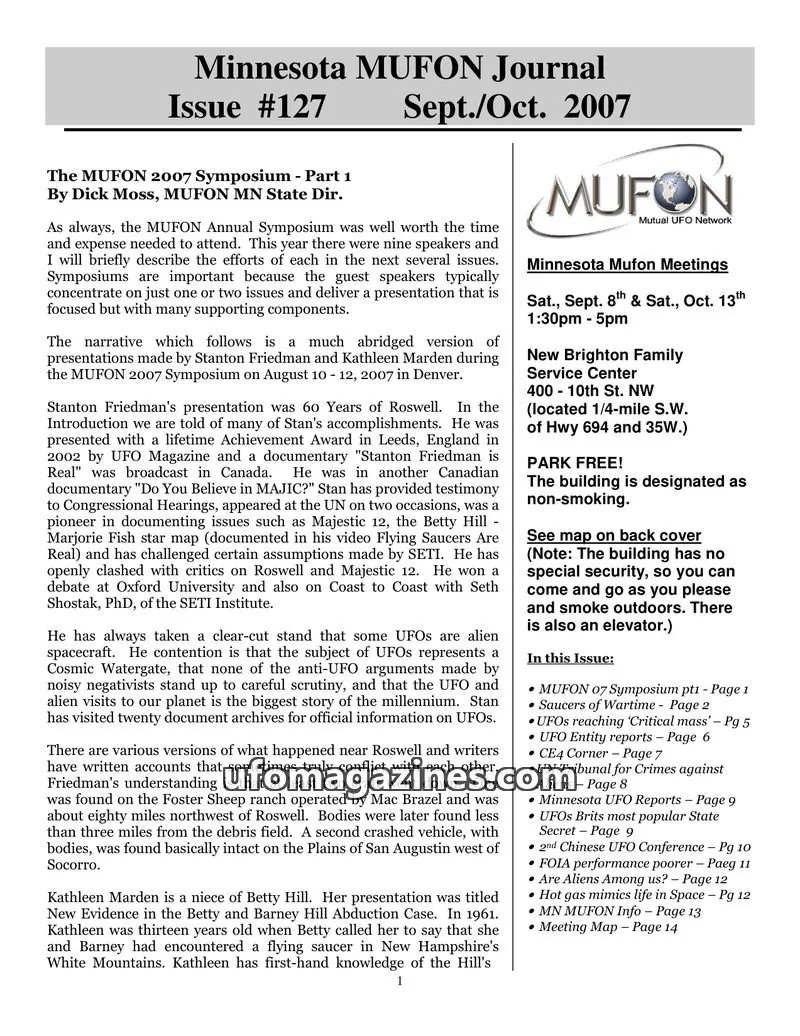 Cover of MUFON issue #127: Minnesota MUFON Journal
