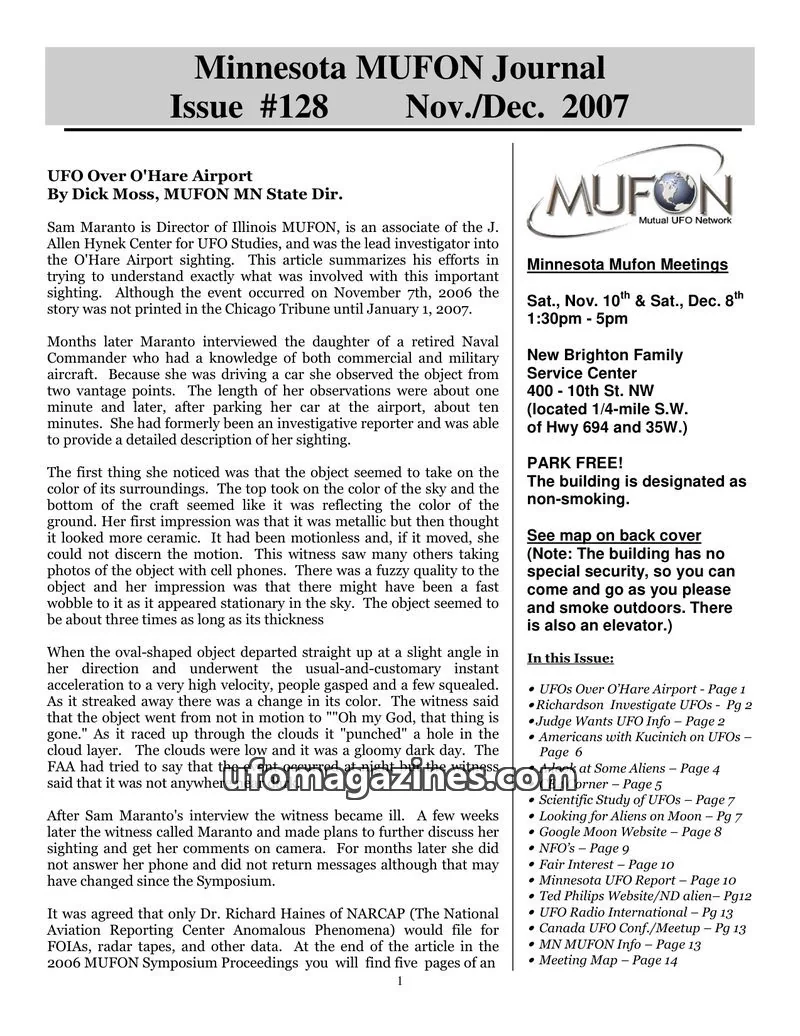 Cover of MUFON issue #128: Minnesota MUFON Journal