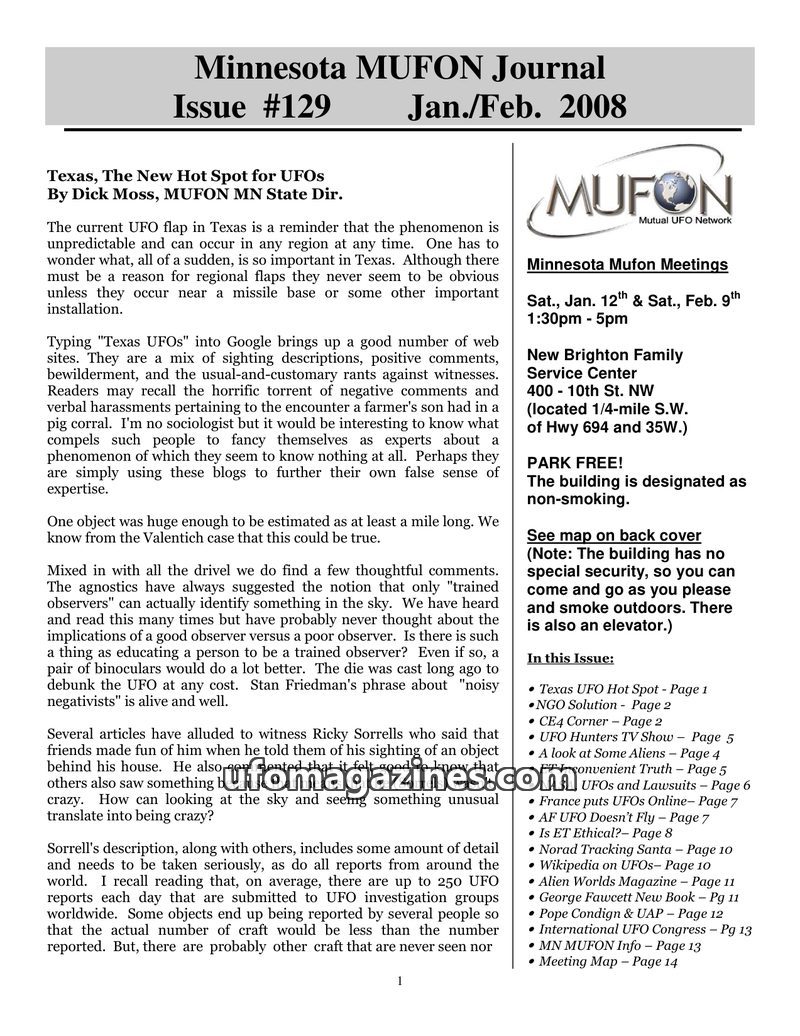 Cover of MUFON Minnesota Journal - No 129
