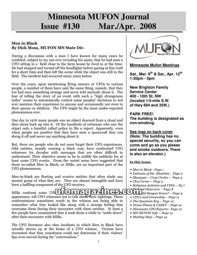Cover of MUFON Minnesota Journal - No 130