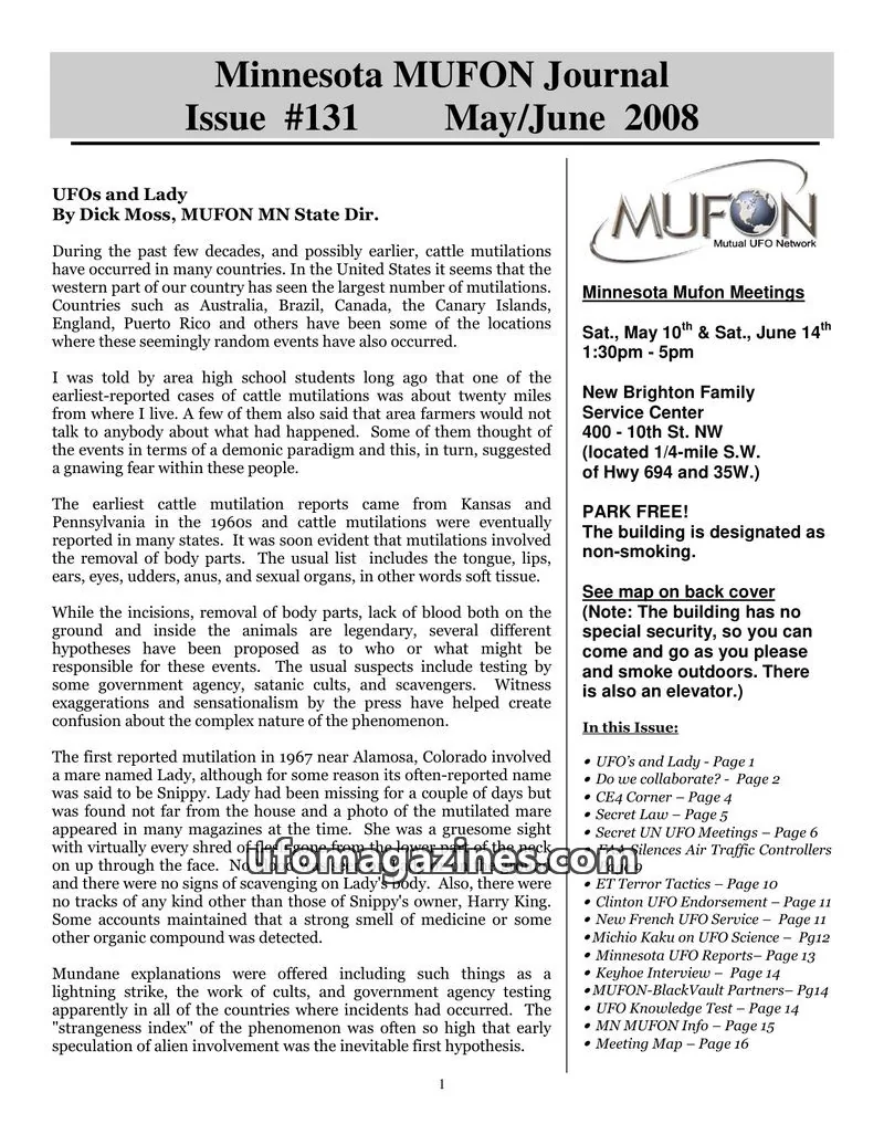 Cover of MUFON issue #131: Minnesota MUFON Journal