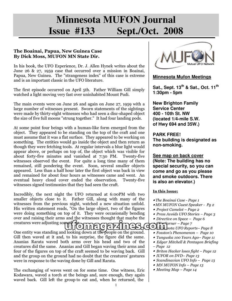 Cover of MUFON Minnesota Journal - No 133