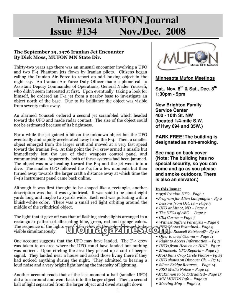 Cover of MUFON Minnesota Journal - No 134