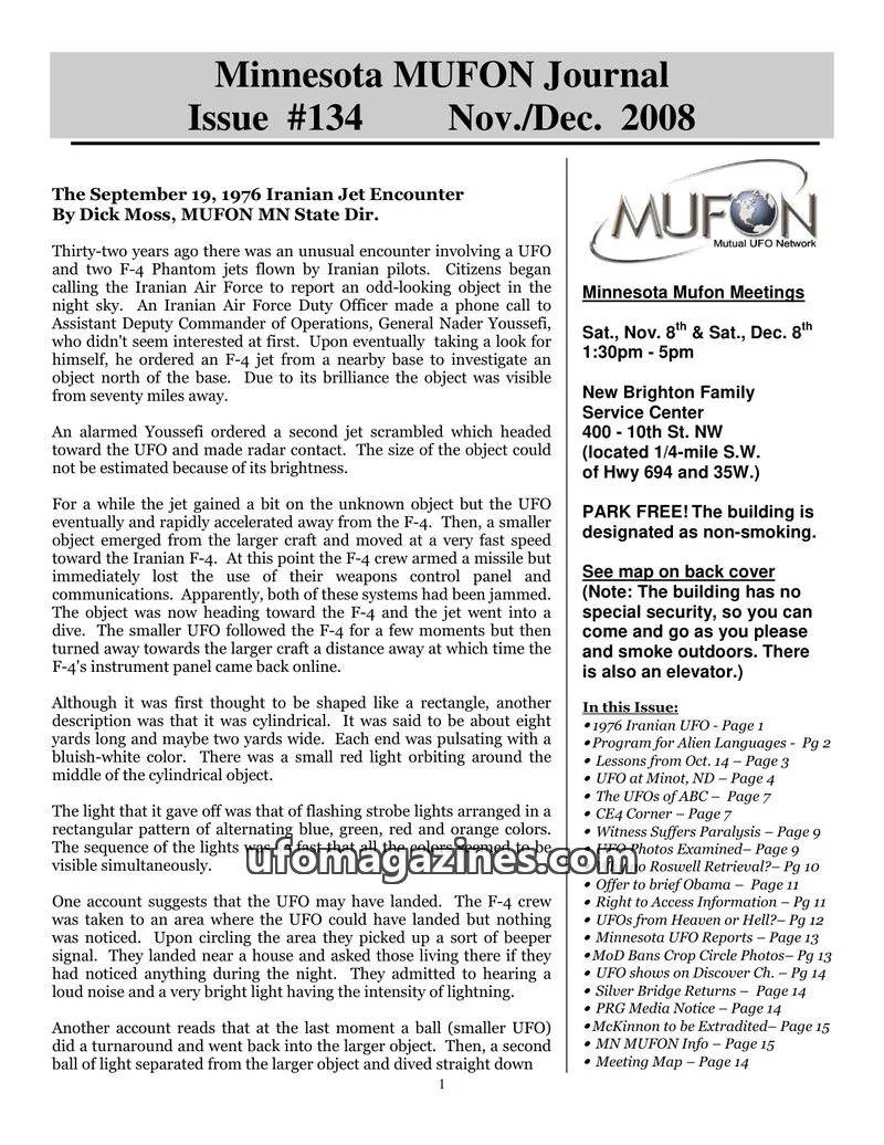 Cover of MUFON Mutual UFO Network issue #134: Minnesota MUFON Journal