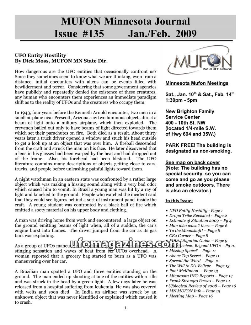 Cover of MUFON Minnesota Journal - No 135