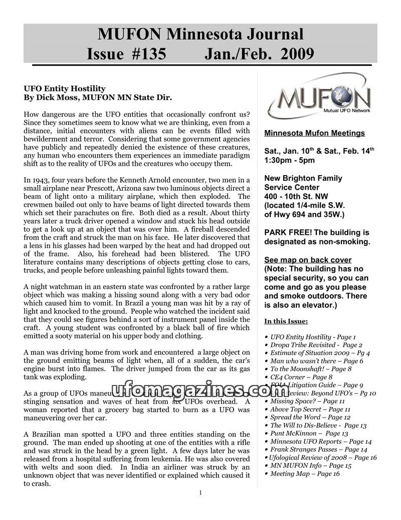 Cover of MUFON Mutual UFO Network issue #135: MUFON Minnesota Journal