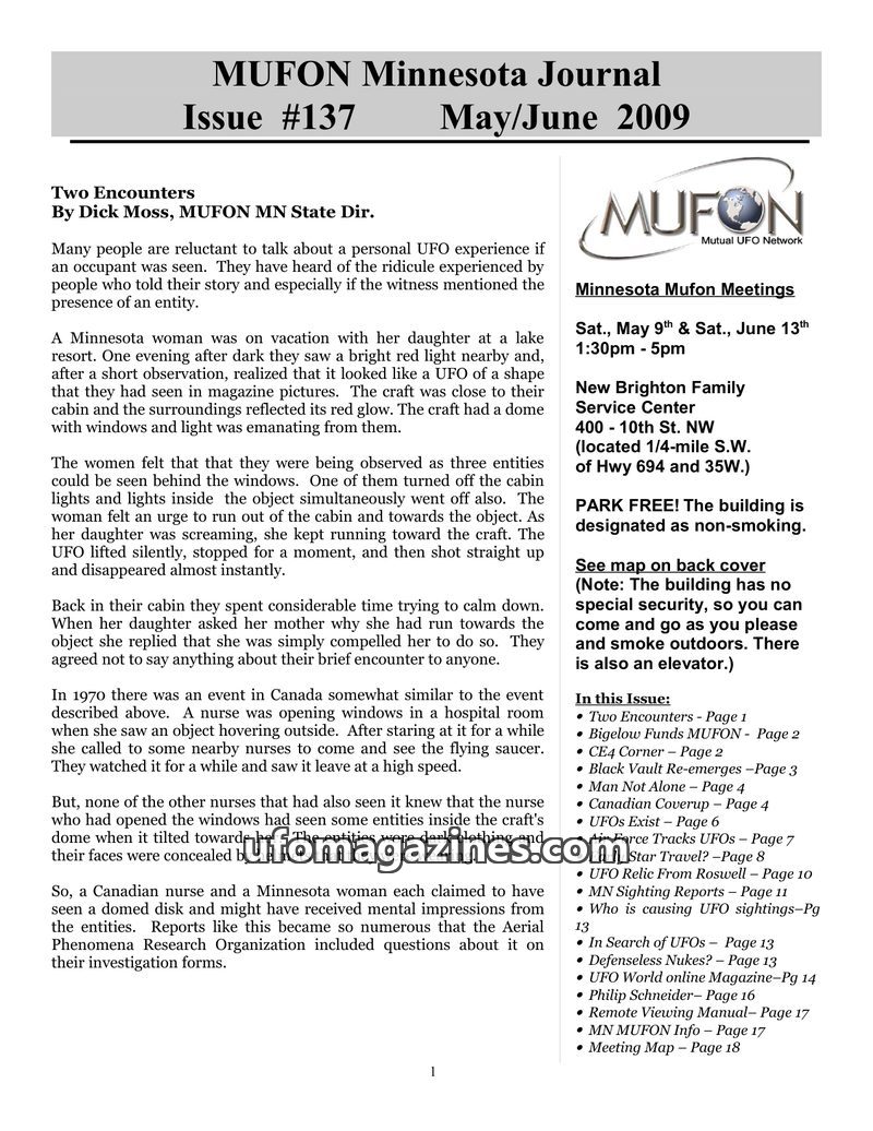 Cover of MUFON Minnesota Journal - No 137