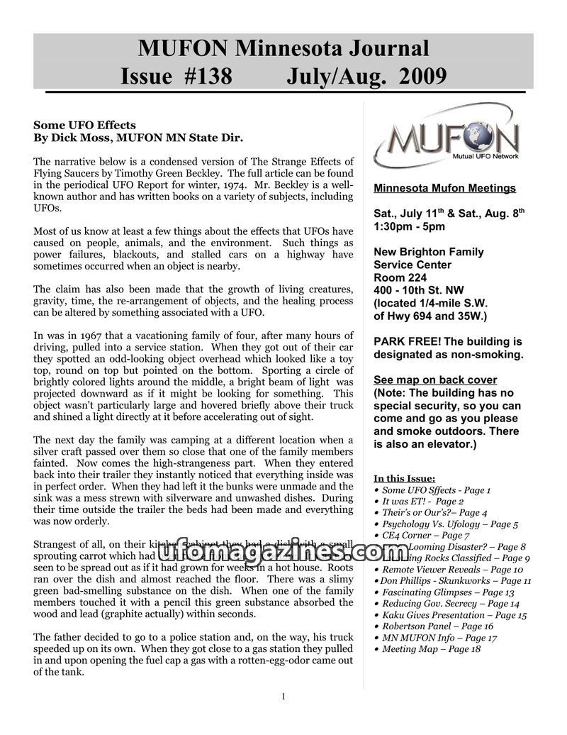 Cover of MUFON Minnesota Journal - No 138