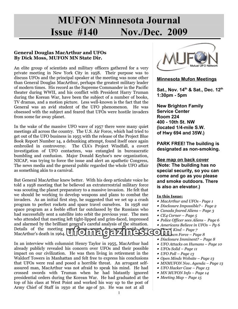 Cover of MUFON Minnesota Journal - No 140