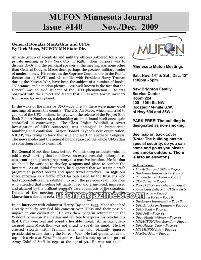 Cover of MUFON issue #140: MUFON Minnesota Journal