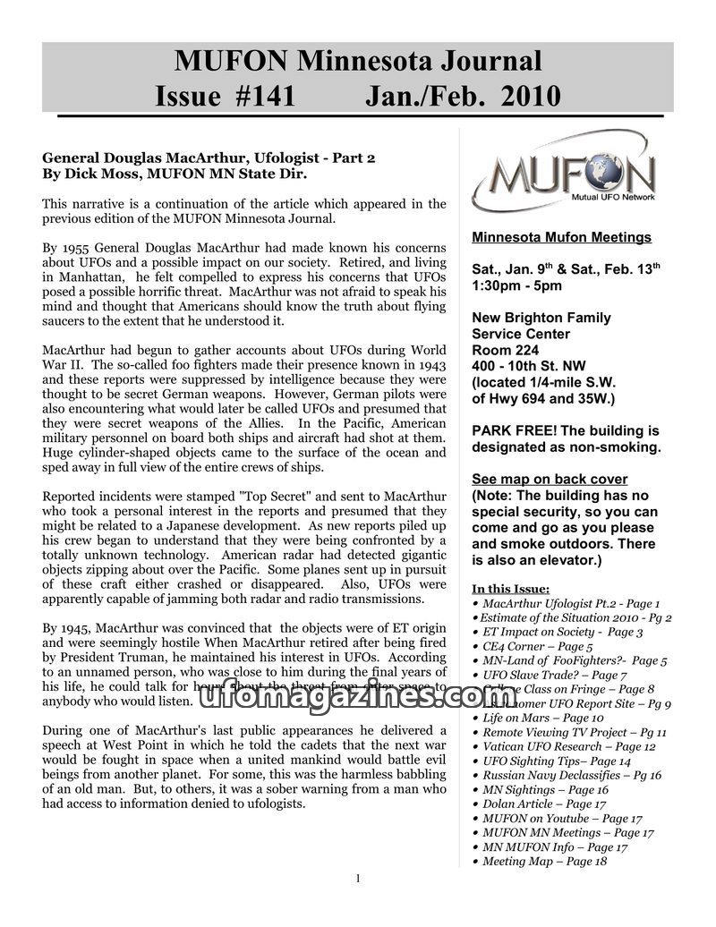 Cover of MUFON Minnesota Journal - No 141