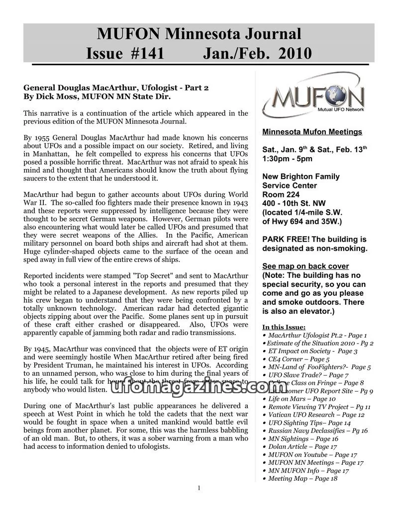 Cover of MUFON Mutual UFO Network issue #141: MUFON Minnesota Journal