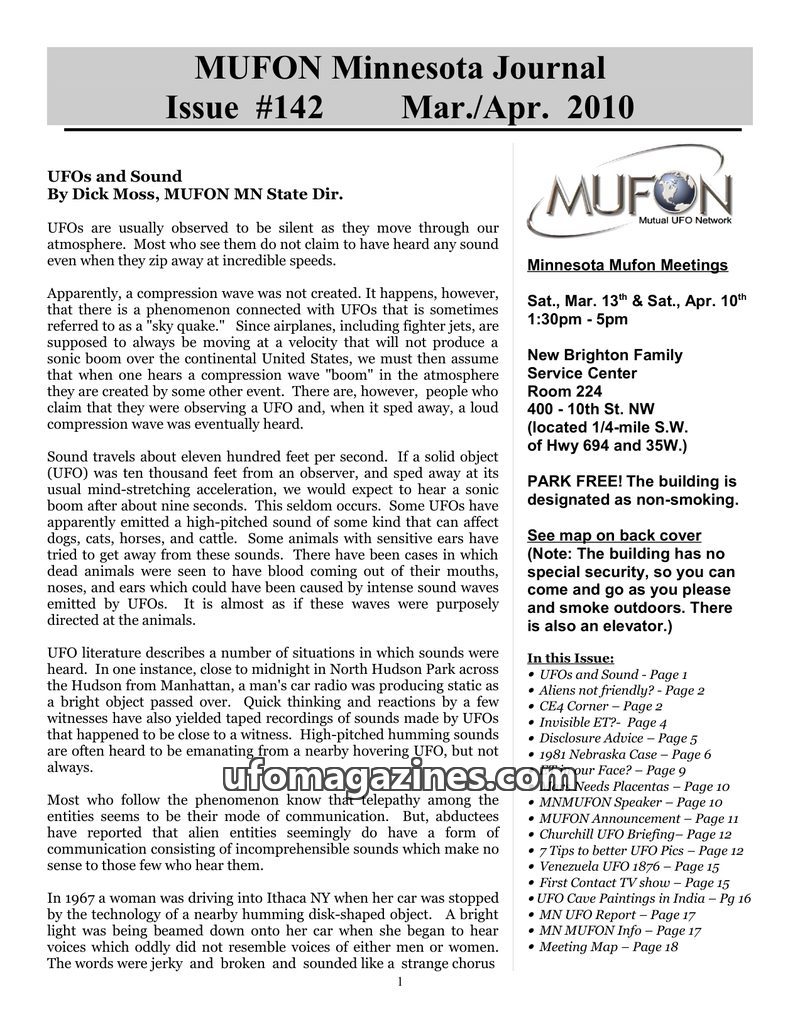 Cover of MUFON Minnesota Journal - No 142